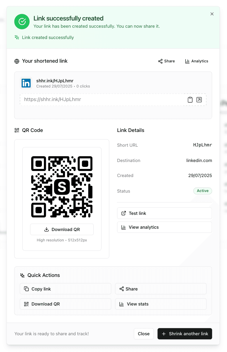 shhr.ink QR Code Generator Interface